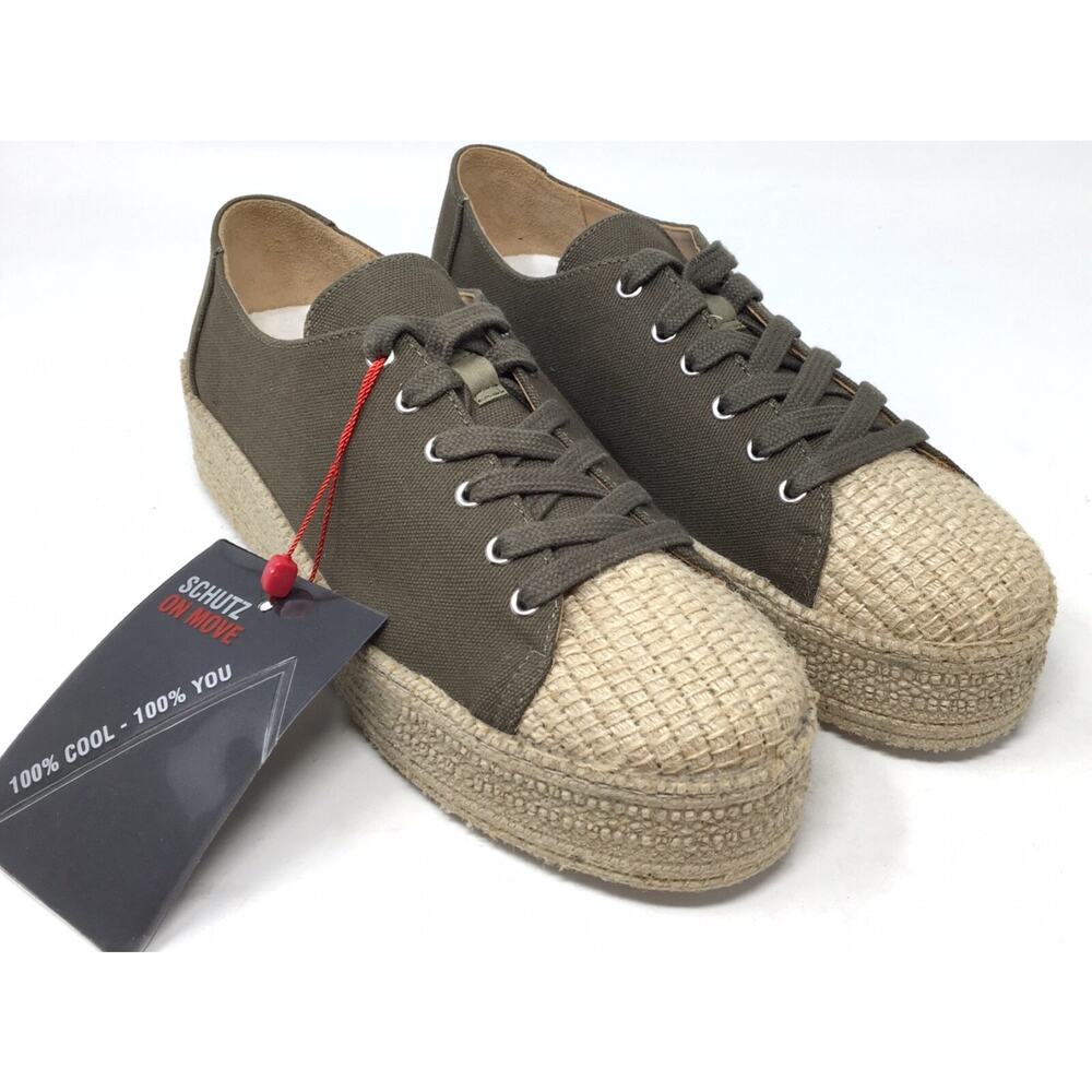 Schutz Women's Size 9B Green Canvas Platform Espadrille Trainers Sneakers Shoes - Picture 2 of 7